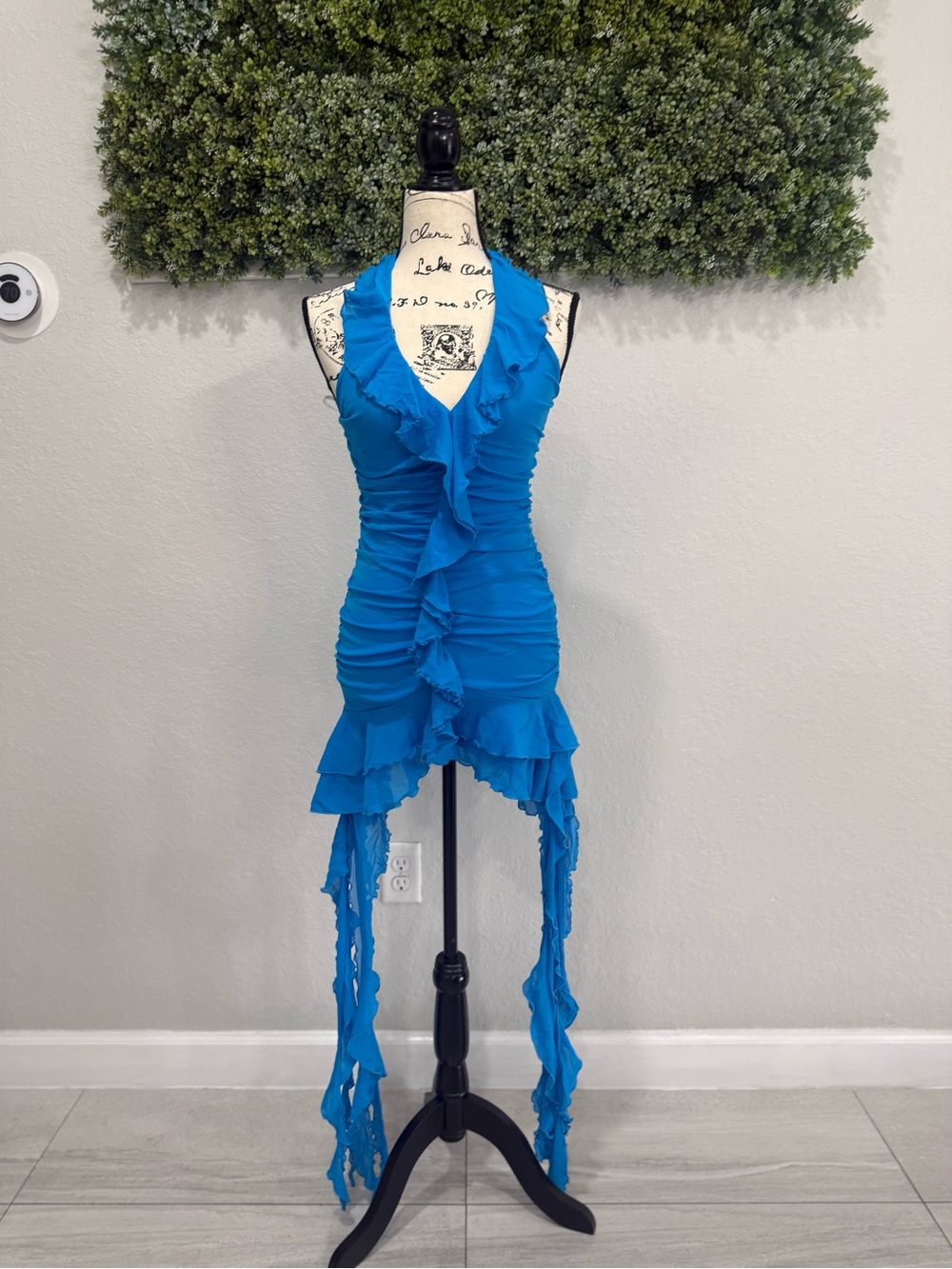 SHEIN Blue Ruched Ruffle Halter Mini Dress Y2K Size XS